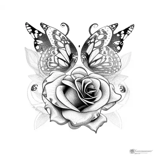 Rose With Butterflies And Birds