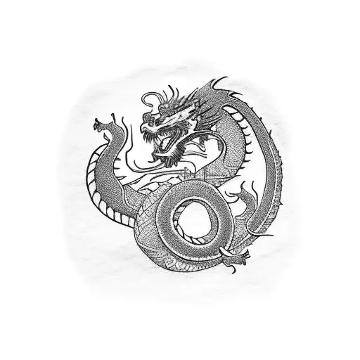 Design A Dotwork Tattoo Featuring A Majestic Oriental Dragon On The Back