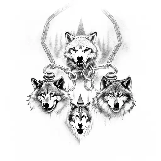 Grim Reaper Holing 3 Wolf's In Chains With A Epic Dark Atmosphere And Blue Lighting