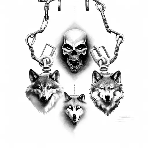 The Grim Reaper Holing 3 Wolf's In Chains With An Epic Dark Atmosphere