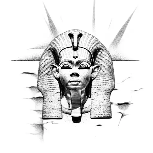 A Dotwork Tattoo Of A Mysterious Egyptian Sarcophagus With Horror Movie Elements Incorporated