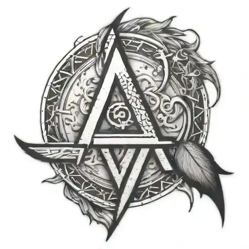 A Dotwork Design Of Valhalla With Norse Runes Spelling 'Tyler Phoenix King'