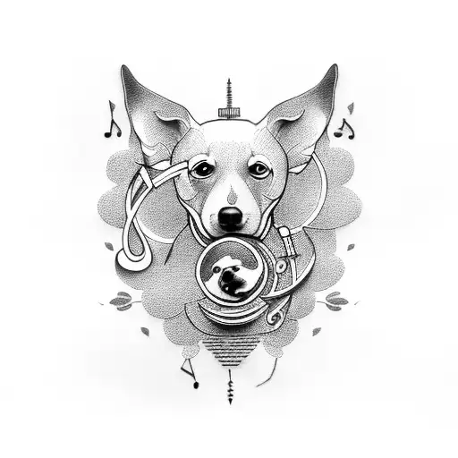 A Tattoo Combining Musical Notes And A Dog Silhouette