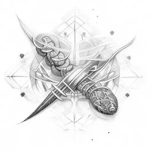 A Dotwork Tattoo Of A Dna Strand Transforming Into A Weapon