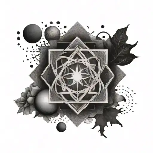 A Dotwork Tattoo Of An Emt Symbol Surrounded By Elements Of Science And Mythology