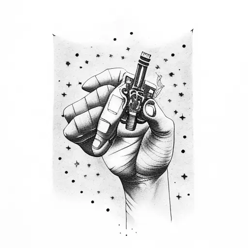 Black Power Fist Holding A Constellation Revolver