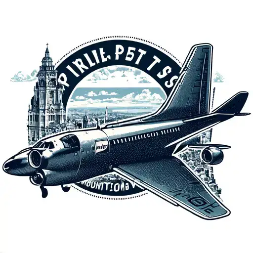 A Vintage Postcard Design Featuring An Airplane Flying Over A Famous Travel Destination