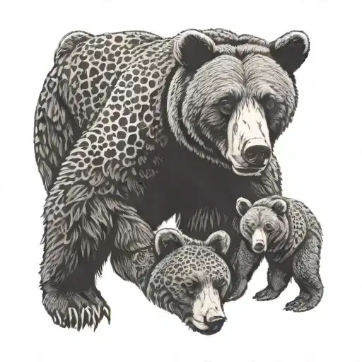 Mama Bear And 2 Cubs