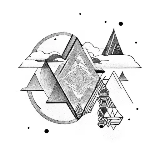 A Geometric Tattoo Incorporating Elements Of Travel And Adventure