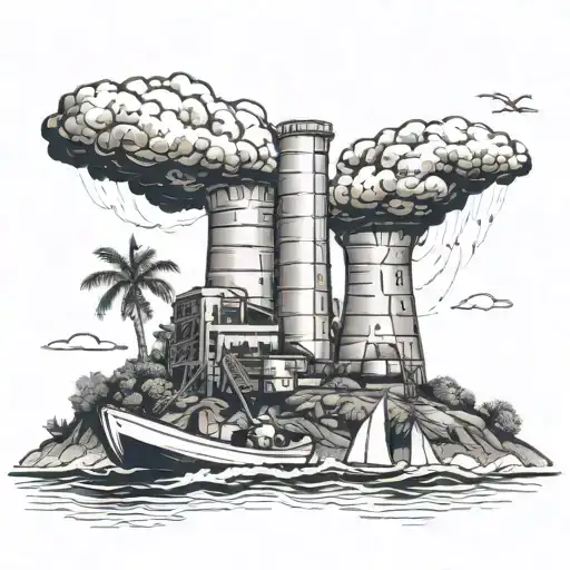 A Nuclear Power Plant Surrounded By Kayaks Floating In The Ocean