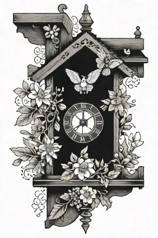 Cuckoo Clock German With Pretzel And Edelweiss Flowers Around Simple And Delicate