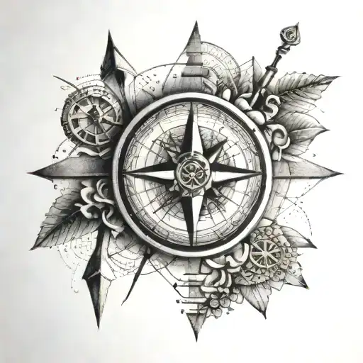 A Travel-inspired Tattoo Featuring A Compass And Accounting Symbols Intertwined