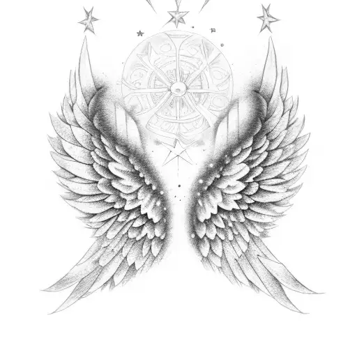 Two Angel Wings On Arm With Stars