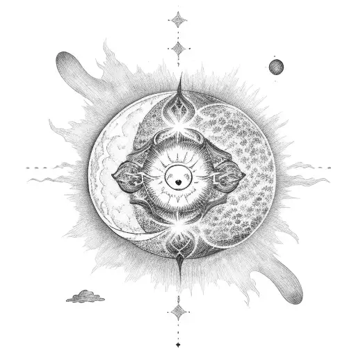 Celestial Sun And Moon Intertwined