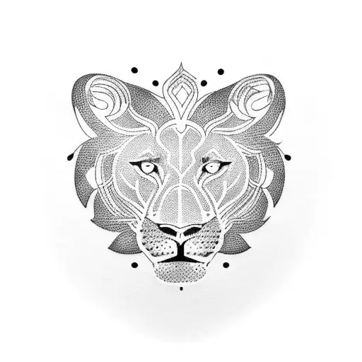 A Dotwork Tattoo Of A Soccer Ball With A Unique Design Inspired By Lions