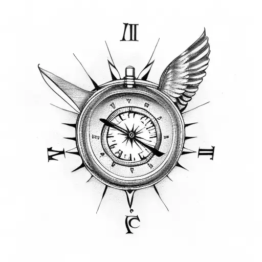 Wings With A Clock And Compass In The Middle