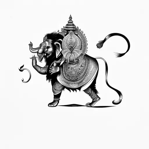 Lord Ganesh Over Lion