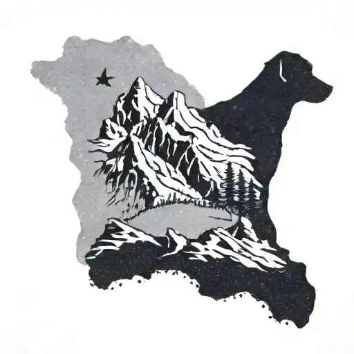 A Silhouette Of A Dog Climbing A Mountain With A Travel Map In The Background