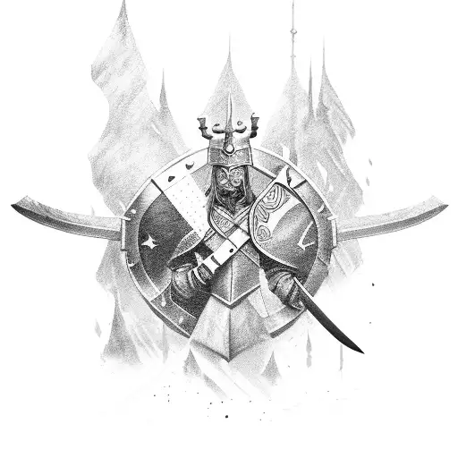 A Legendary Warrior With A Sword And Shield