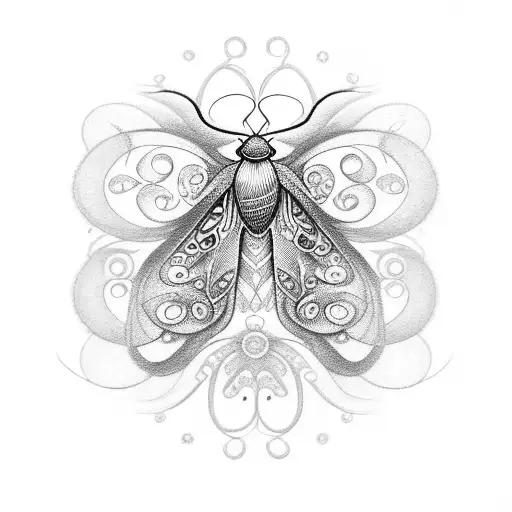 A Mesmerizing Dotwork Tattoo Of A Moth With Delicate Wings Surrounded By Intricate Floral Patterns