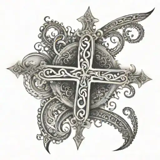 A Cross Made Out Of Intricate Cursive 'Theya' Lettering