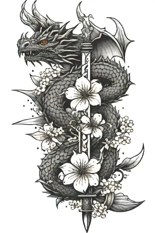 Knives And Cherry Blossom With A Dragon