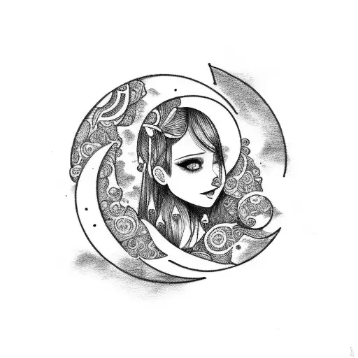 Girl Sitting On Crescent Moon