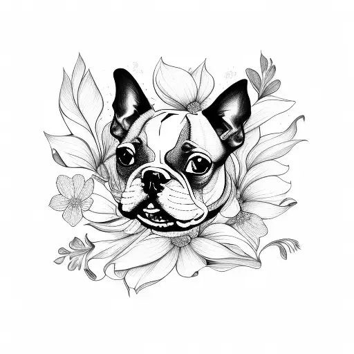 Flowers With Boston Terrier And Coffee