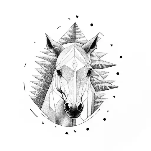 Half Geometric Horse With Nature Araucaria