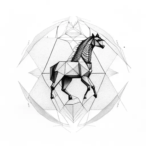 Half Geometric Horse With Nature Araucaria Wind Rose