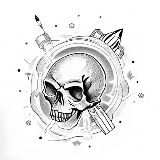 Skull With Rocket Going Through It