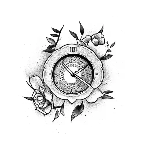 Broken Clock With Flowers And Birds