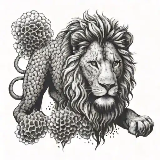 Lion Buried In Honeycombs Forming