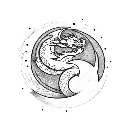 Vintage Moon With Dragon