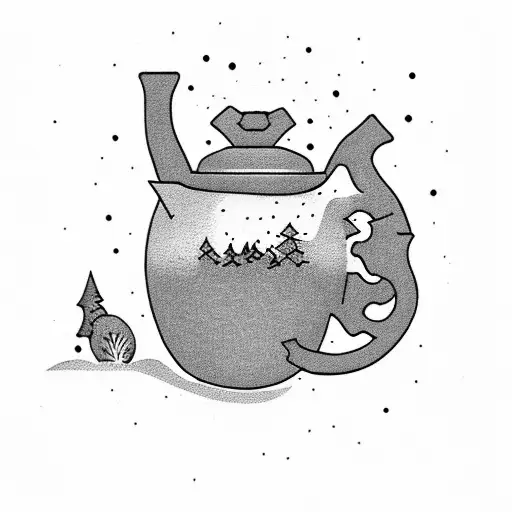 A Serene Forest Landscape With A Teapot Nestled Among The Trees