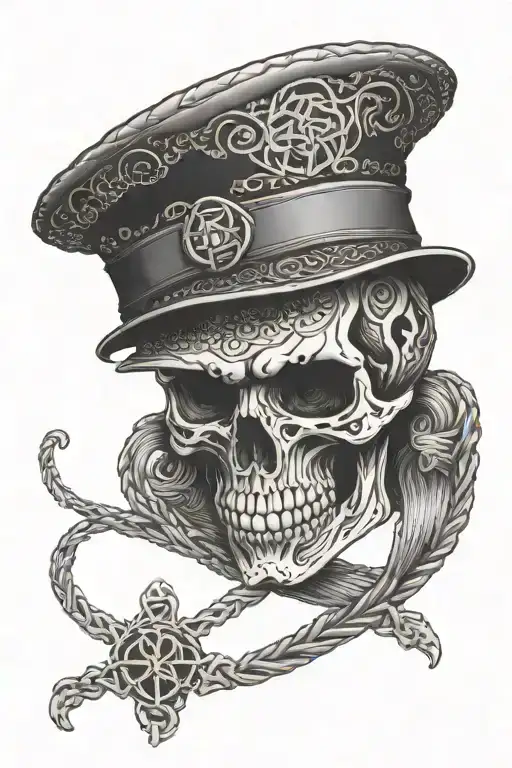 Skull Wearing A Scally Hat With Celtic Knot Patterns