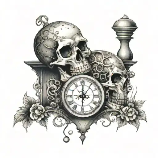 Skull Hour Glass And Time Running