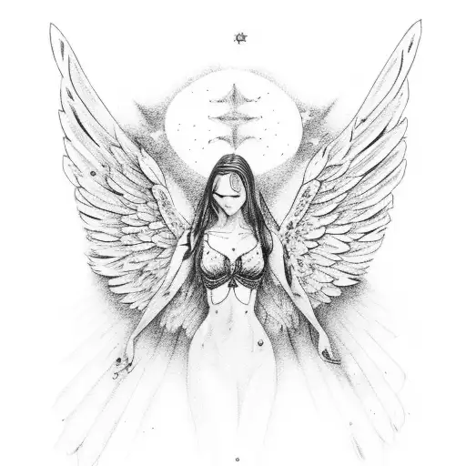 A Depiction Of The Heavens With A Fallen Angel With Shattered Wings