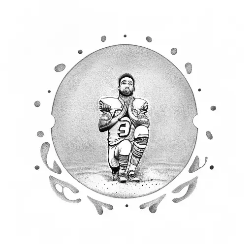 A Football Player Kneeling In Prayer With A Sunset Over The Ocean In The Background