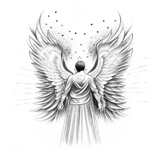 A Depiction Of The Heavens With A Fallen Angel With Shattered Wings