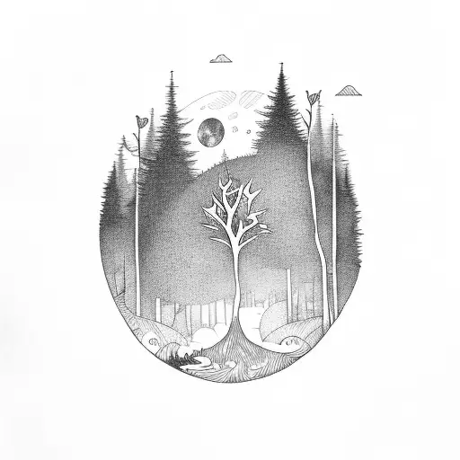 A Mystical Forest Scene With A Book As The Moon