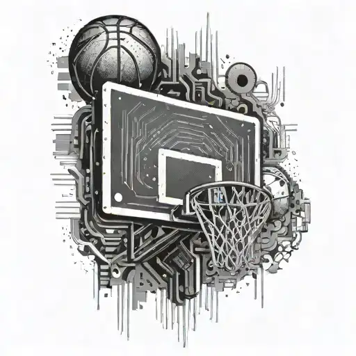 An Abstract Representation Of A Basketball Hoop Merging With A Circuit Board Design