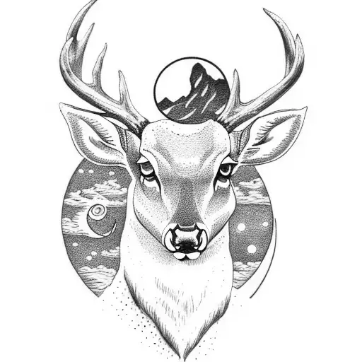 Deer With Moon On Horns