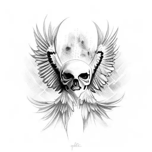 Create A Realistic Black And White Tattoo Of A Harpy Eagle With A Skull