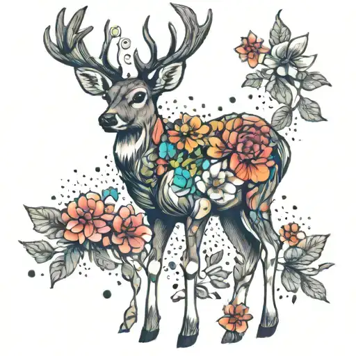 A Deer Surrounded By Colorful Pop Art Flowers