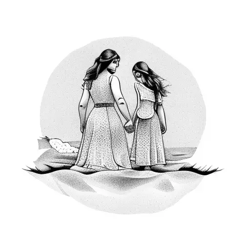 A Mother And Child Silhouette Holding Hands