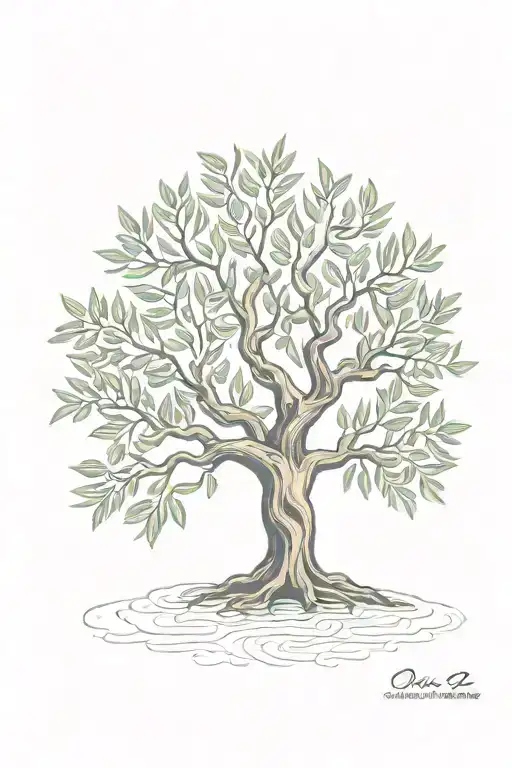 Fine Line Olive Tree With Roots Asymmetrical