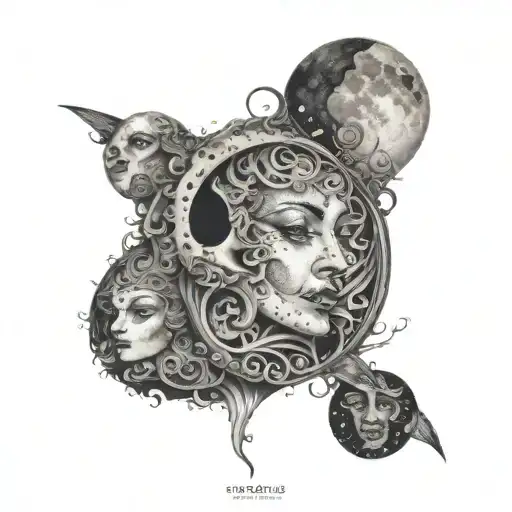 Faces Of The Moon On The Ribs From Top To Bottom