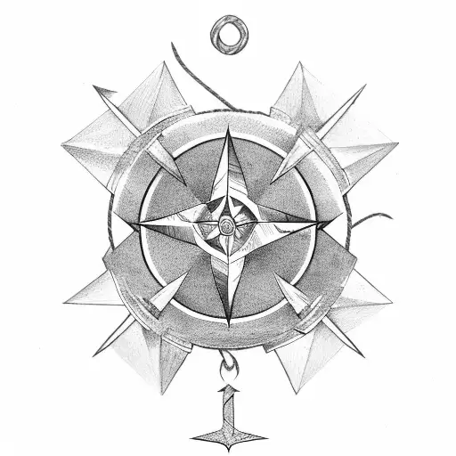 A Wind Rose With An Anchor And A Rudder