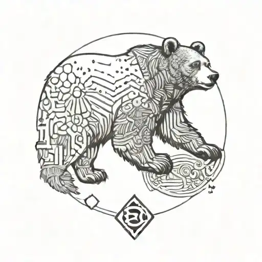 A Tattoo Of A Bear Surrounded By Symbols Of Different Cryptocurrencies